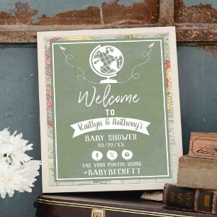 Adventure Travel Map Baby Shower Welcome Poster
