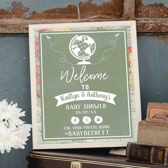 Adventure Travel Map Baby Shower Welcome Poster (Creator Uploaded)