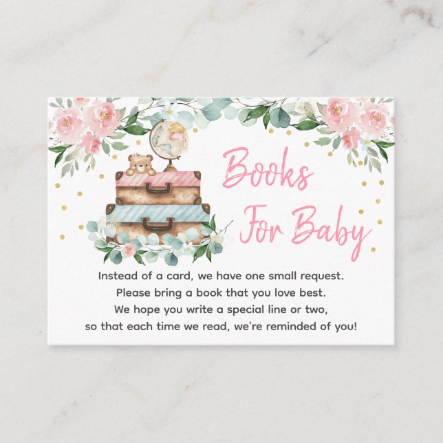 Adventure Travel Pink Floral Baby Book Request Enclosure Card (Front)