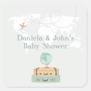 Adventure Travel World Map Baby Shower Square Sticker