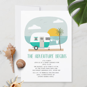 Adventure Turquoise Camper Beach Baby Shower Invitation
