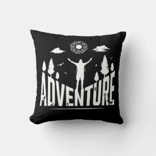 Adventure Typography White Art  Cushion