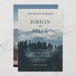 Adventure wedding photo forest minimalist invitation