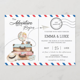 Adventure Wedding Travel Voyage Postage Mail Invitation