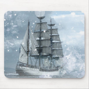 adventure winter snow storm vintage pirate ship mouse pad