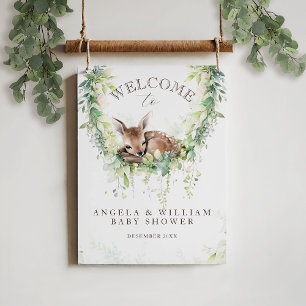 Adventure Woodland Deer Baby Shower Welcome  Poster