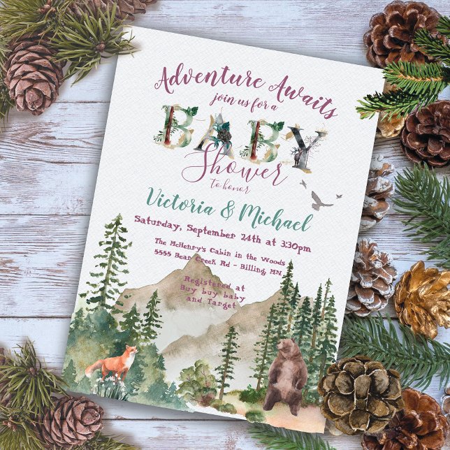 Adventure Woodland mountain forest Baby Shower Invitation (Creator Uploaded)