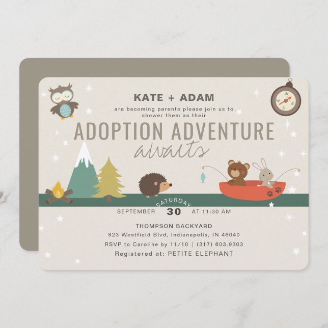 Adventure Woodland Neutral Adoption Baby Shower Invitation (Front/Back)
