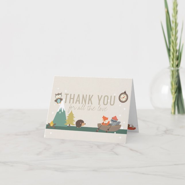 Adventure Woodland Neutral Taupe Baby Shower Thank You Card (Front)