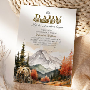 Adventure Woodland Oh Baby Mountain Bear Baby  Invitation