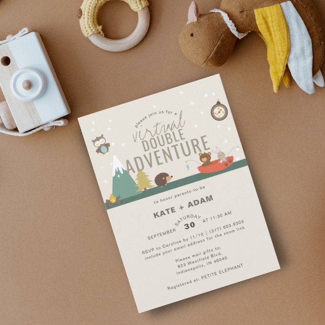 Adventure Woodland Twin Neutra Virtual Baby Shower Invitation (Creator Uploaded)