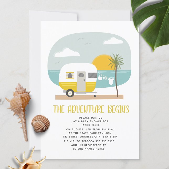Adventure Yellow Camper Beach Neutral Baby Shower Invitation (Creator Uploaded)