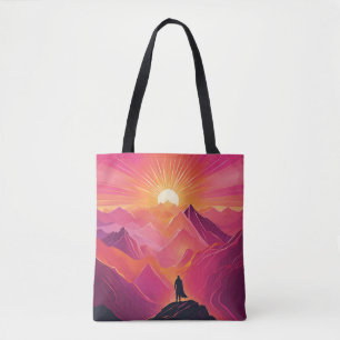 Adventurer at Vibrant Sunset Peaks Tote Bag