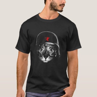 Adventurer Cat Graphic Black Pilot Kitten Wear Hel T-Shirt