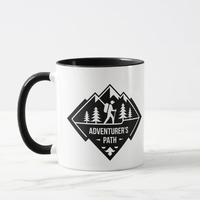Adventurer’s Path Mountain Hiking Badge Design Mug (Left)