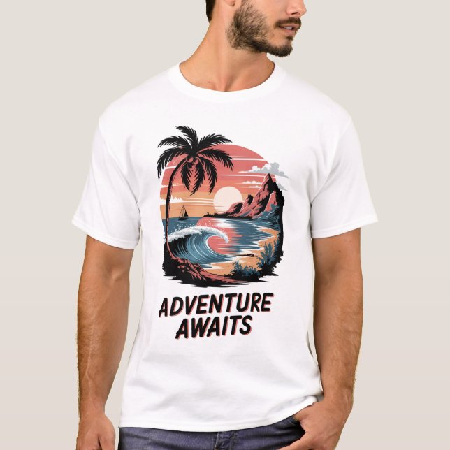 Adventures Await: Bold Exploration T-Shirt Design (Front)