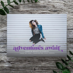 Adventures Await (Purple) Graduation Invitation