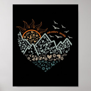 Adventures Awaits Camping Life Floral Heart Sun Mo Poster