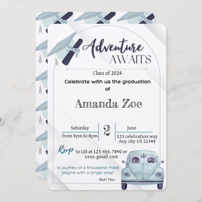 adventures awaits grad invitation/announcement invitation (Front/Back)