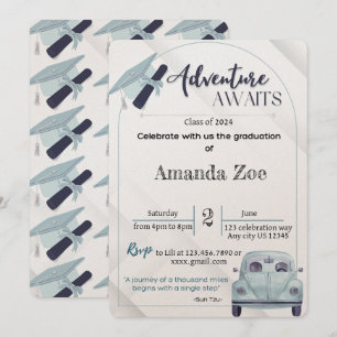 adventures awaits grad invitation/announcement invitation