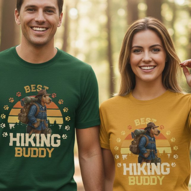 Adventurous Airedale Hiker Wilderness Explorer T-Shirt (Creator Uploaded)