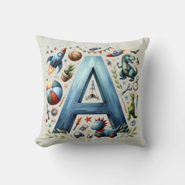 Adventurous Alphabet A - Customisable Name Cushion (Front)