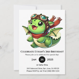 Adventurous Baby Dragon Birthday Invitation