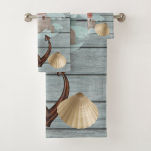 Adventurous Blue and White Beach House Bath Towel Set