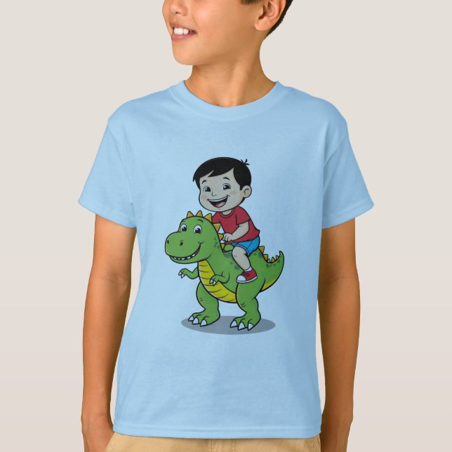Adventurous Boy Riding Dinosaur T-Shirt (Front)