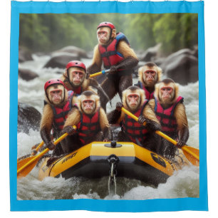 Adventurous Capuchin Monkeys Whitewater Rafting Shower Curtain