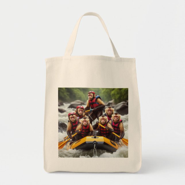 Adventurous Capuchin Monkeys Whitewater Rafting Tote Bag (Front)