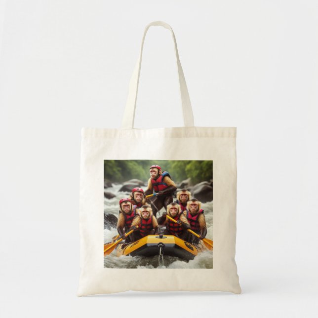 Adventurous Capuchin Monkeys Whitewater Rafting Tote Bag (Front)