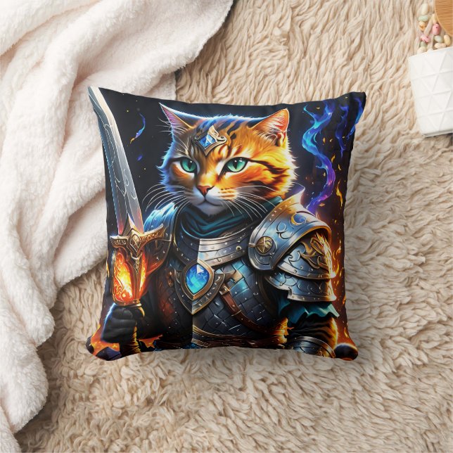 Adventurous Cat Knight Holding a Sword Cushion (Blanket)