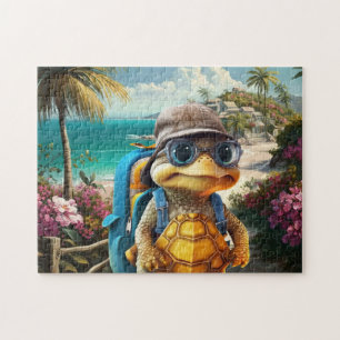 Adventurous Cute Little Turtle with Backpack, Jigsaw Puzzle