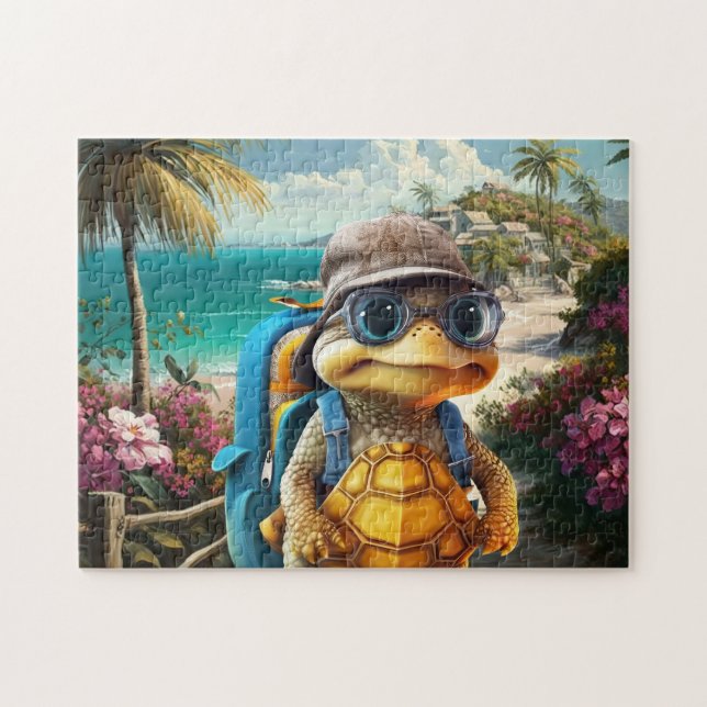 Adventurous Cute Little Turtle with Backpack, Jigsaw Puzzle (Horizontal)