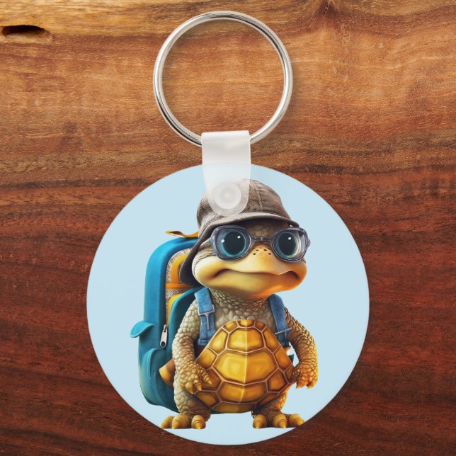 Adventurous Cute Little Turtle with Backpack, Key Ring (Front)