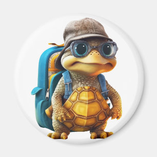 Adventurous Cute Little Turtle with Backpack, Magnet
