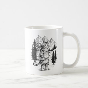 Adventurous Hiking Cat Backpacker Line Art Mug
