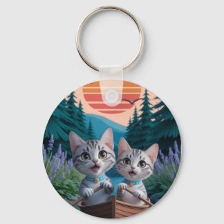 “Adventurous Kittens at Sunset – Cute Cat  Key Ring