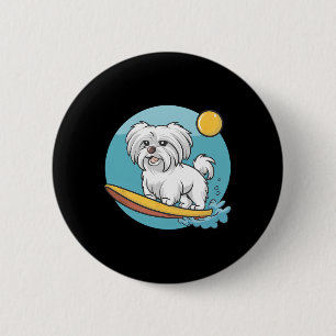 Adventurous Maltese Dog Surfing Funny Surfers 6 Cm Round Badge