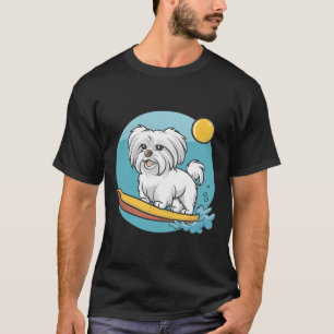 Adventurous Maltese Dog Surfing Funny Surfers T-Shirt