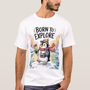 Adventurous Penguin with Map & Camera Design T-Shirt