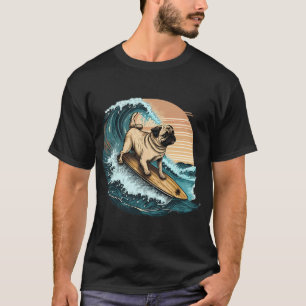Adventurous Pug Riding a Giant Wave T-Shirt