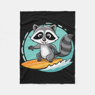 Adventurous Racoon Surfing On Epic Waves Funny Su Fleece Blanket