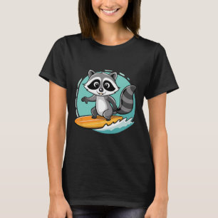 Adventurous Racoon Surfing On Epic Waves Funny Su T-Shirt