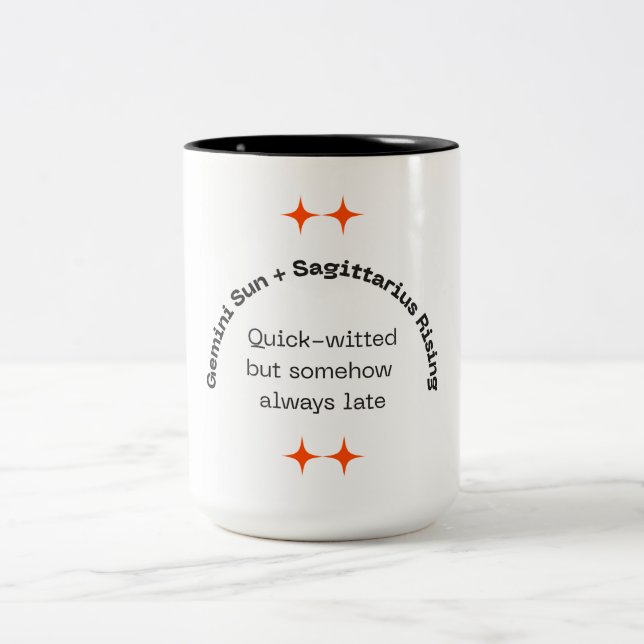 Adventurous Thinker - Gemini Sun, Sagittarius Risi Two-Tone Coffee Mug (Center)
