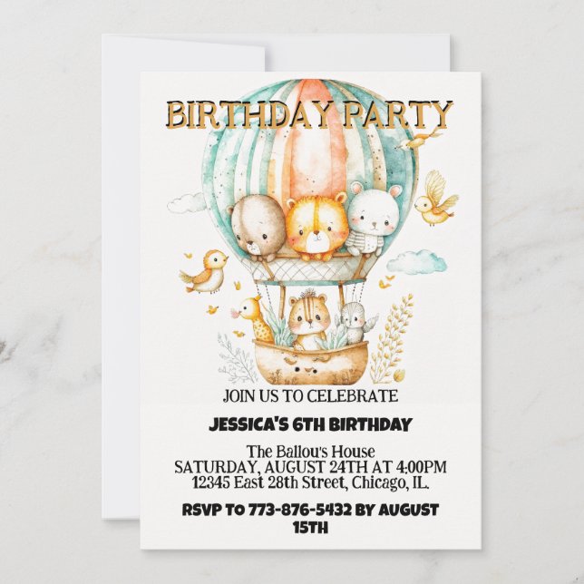 Adventurous Wild Animals Birthday Party Invitation (Front)