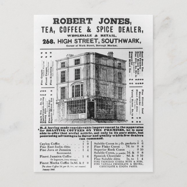 Advertisement for Robert Jones, Tea Postcard (Front)