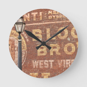 Advertisements on side of building round clock