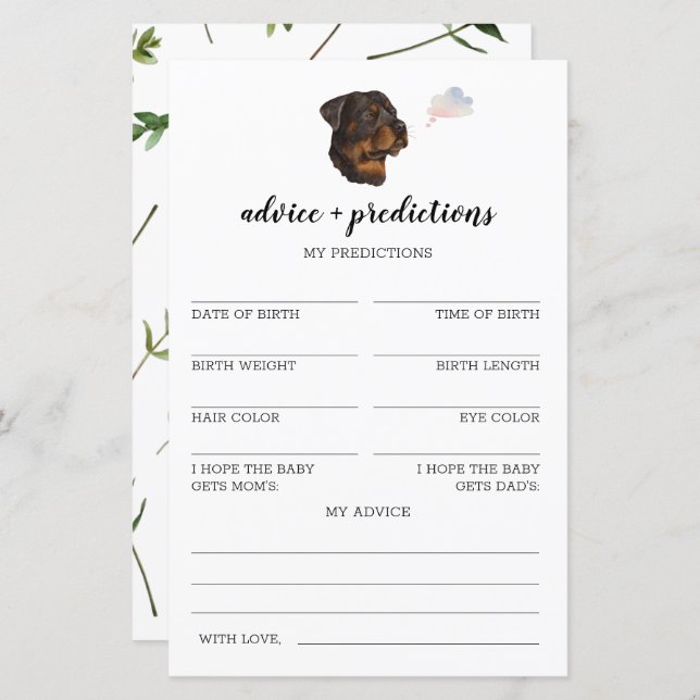 Advice and predictions Rottweiler Baby Shower  (Front/Back)